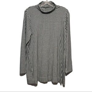 J.Jill Black Gray Plaid Roll Turtle Neck Long Sleeve Cotton Knit Tunic Top